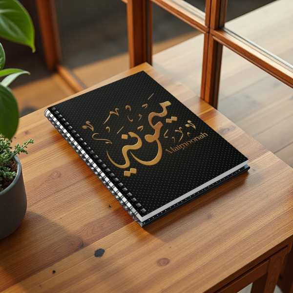 Personalized Maimoonah Arabic Diwani Calligraphy Notebook - 200 Ruled Pages A5 Executive Journal by BinMahmood Pakistan