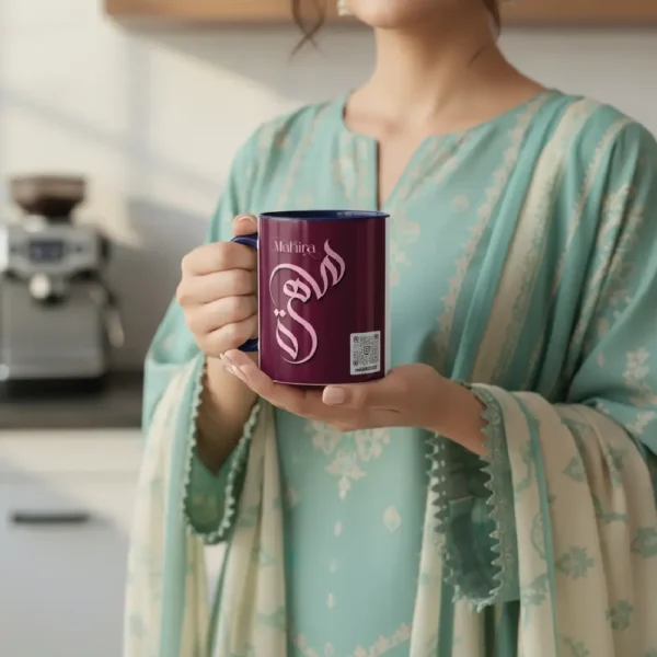 Personalized Arabic, Urdu, and Persian Fusion Calligraphy Two-Tone Mug – Mahira Name Design by Bin Mahmood
