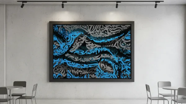 Symmetrical digital calligraphy of "Hubb" (Love) and "Muhibb" (The Lover). This fusion piece blends traditional Arabic-Urdu script with mirrored floral motifs, precision mouse-crafted by BinMahmood to celebrate the spiritual origins of calligraphy.