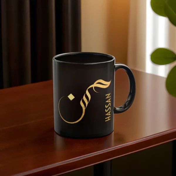 Hassan Name Artistry Black Mug