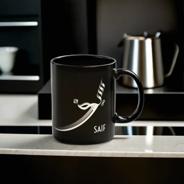 Saif Name Artistry Black Mug