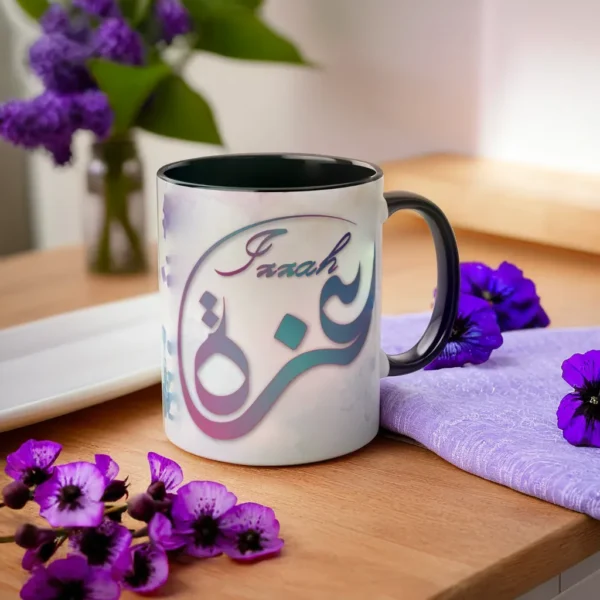 Personalized Arabic, Urdu, and Persian Fusion Calligraphy Mug – Izah Name Design by Bin Mahmood